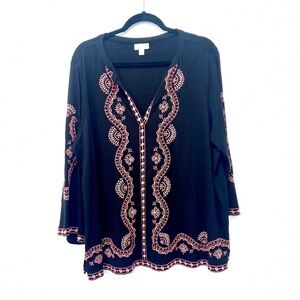 J. Jill Boho Blue and Pink Embellished 3/4 Sleeve tunic XL